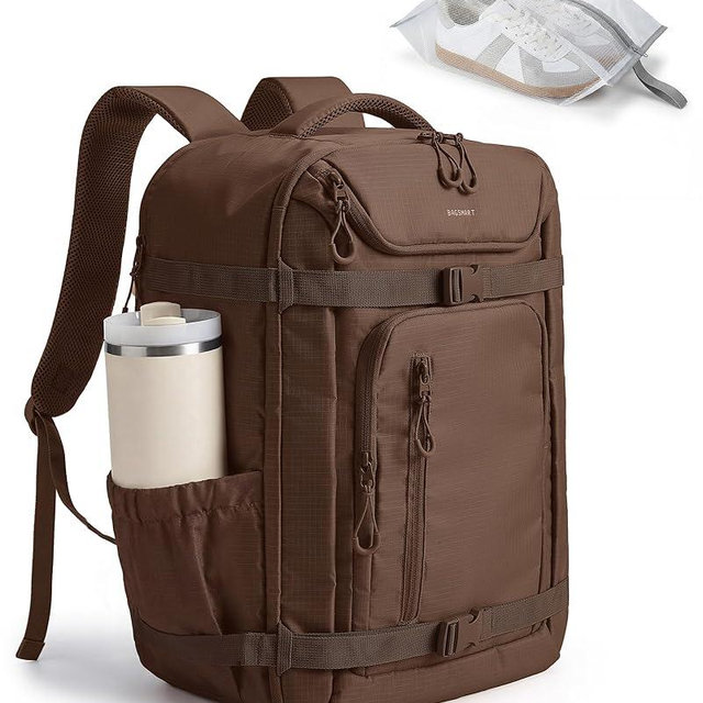 BAGSMART 40L Travel Backpack for Women & Men Fits 17-Inch Laptop, Airline Approved Carry On Backpack with Wet Pocket & Shoe Pouch, Water-Resistant Personal Item Travel Bag, Coffee