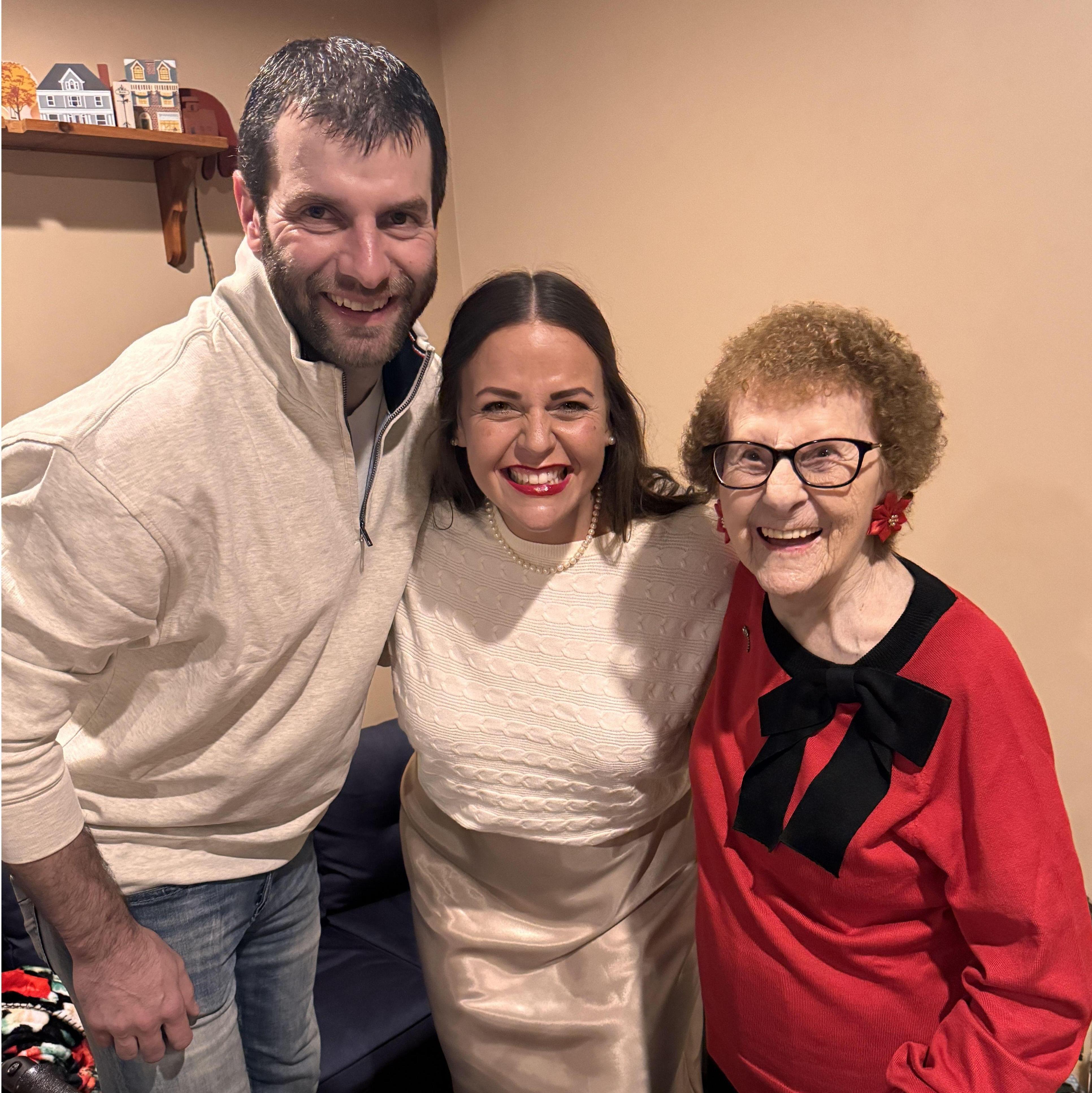 With Grandma St. Onge at Christmas 2023