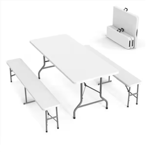 4-Person Metal Rectangular White Folding Outdoor Dining Set