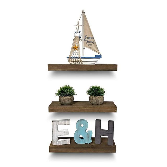 Rustic Farmhouse 3 Tier Floating Wood Shelf - Real Hardwood Floating Wall Shelves (Set of 3), Hardware and Fasteners Included (White Oak, 16")