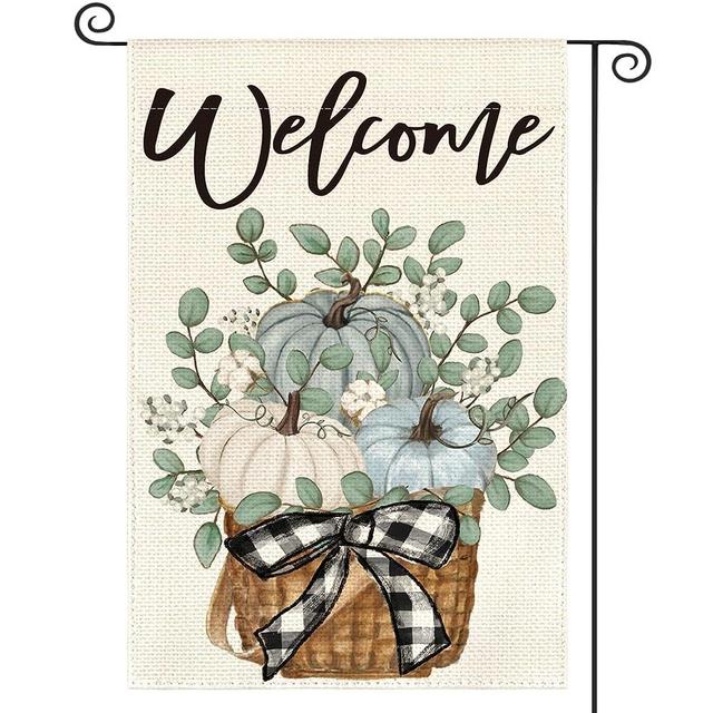 AVOIN colorlife Fall Welcome Pumpkin Garden Flag 12x18 Inch Double Sided Outside, Seasonal Thanksgiving Yard Outdoor Decorative Flag