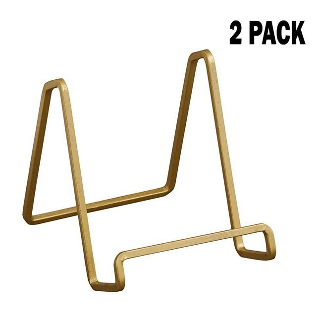 TRIPAR 2 Pack 50224 Square Wire Stand Plate Art Photo Holder, Gold Metal