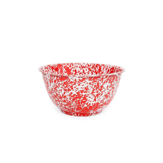 Crow Canyon Home Enamelware Salad Bowl, 5 quart, Red/White Splatter