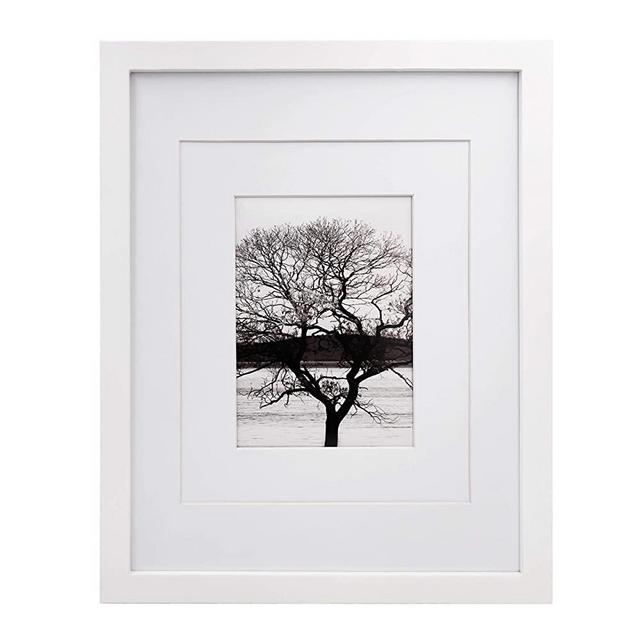 Egofine 11x14 Picture Frame White - Photo Frame Made of Solid Wood for Table Top Display Pictures 5x7/8x10 with Mat or 11x14 Without Mat - with Wall Mounting Hardware