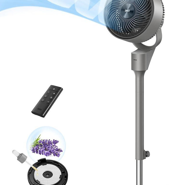 Dreo Fan for Bedroom, 80° Oscillating Standing Fan, 25dB Quiet, 80ft Pedestal Fans for Home Office, 90° Manual Vertical, 3 Speeds, Remote, 34-41" Adjustable Height, Air Circulator