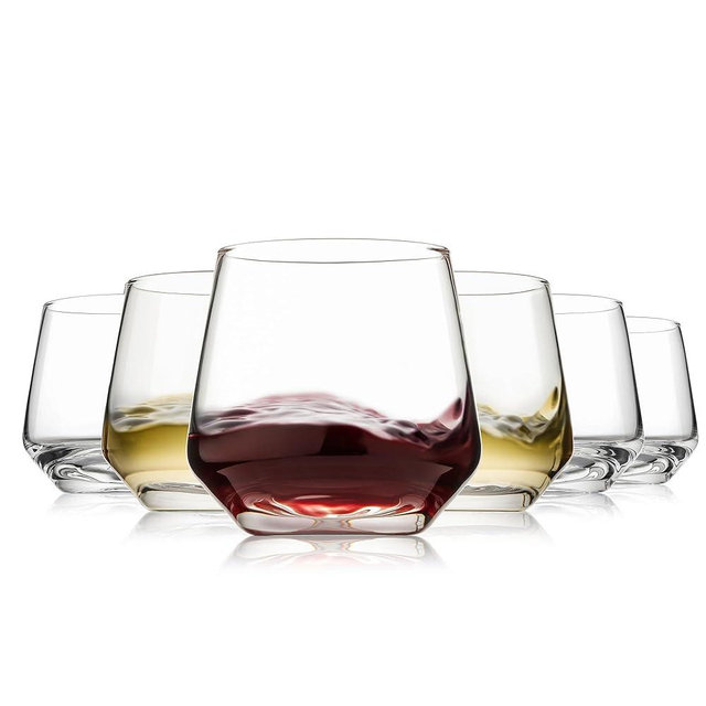 Stemless Wine Glasses Set of 6, 13.5oz Red White Wine Glasses for Daily Use, Hosting, Home Bar, Evening Party, Birthdays, Housewarming Gift, Clear