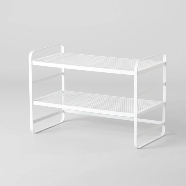 2 Tier Shoe Rack White Metal Mesh - Brightroom™