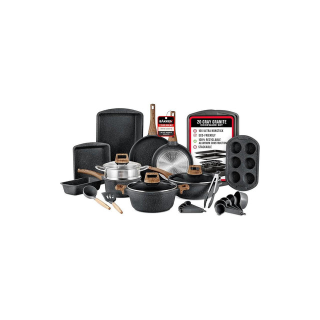 Bakken-Swiss 20-Piece Kitchen Cookware Set – Non-Stick Granite - Marble coating