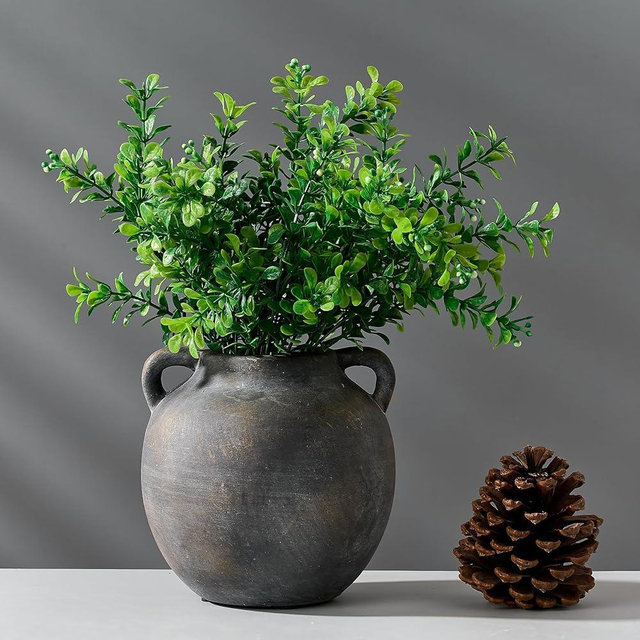 PORCER Ceramic Vase Rustic Vase for Home Decor, 5.8 Inch Terracotta Vase with Handles, Vintage Decorative Vase for Flowers, Plants, Living Room, Table, Halloween - Black Bronze