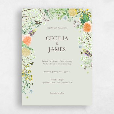 Lightest Green Wedding Invitation - Rosalind Portrait