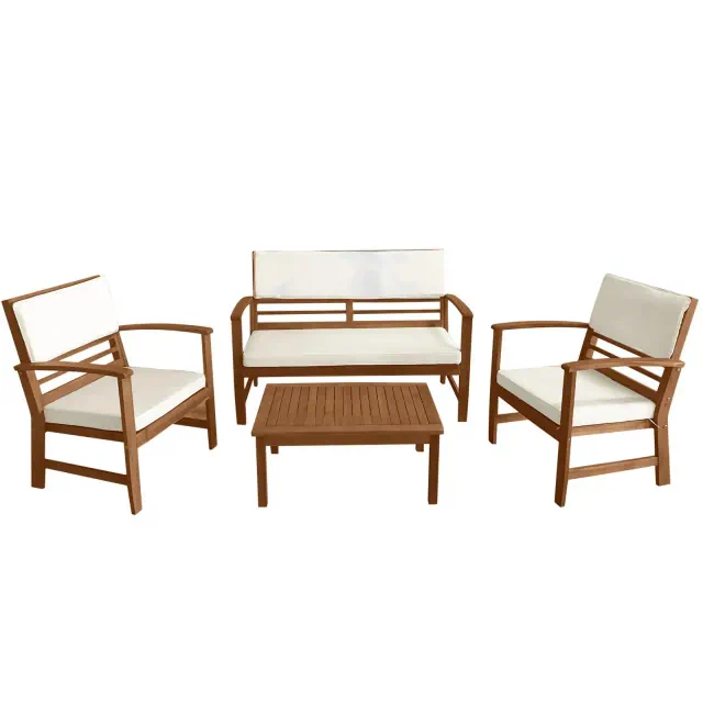 FDW Patio Conversation Set Patio Furniture Patio Sofa Set Outdoor Chat Set 4-Piece Acacia Wood Outdoor Seating Set for Pool Beach Balcony, Natural
