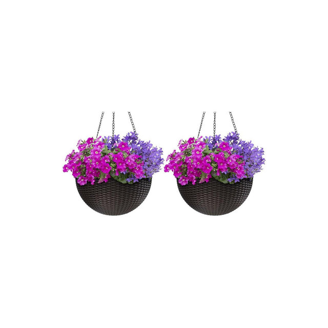 Sorbus Hanging Planter Round Self-Watering Basket, Resin Woven Wicker Style, Great for Home, Garden, Patio - Espresso Brown