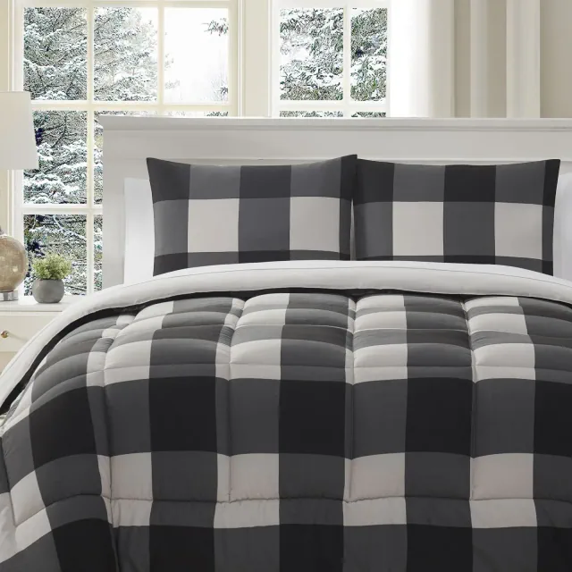 7 Piece Buffalo Plaid Bed In A Bag Comforter And Sheet Set By Sweet Home Collection® - King - Black/Grey