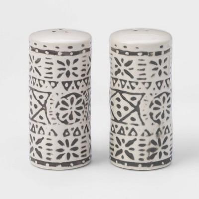 2pc Stoneware Genesis Stripe Salt and Pepper Shaker Set White/Gray - Threshold™