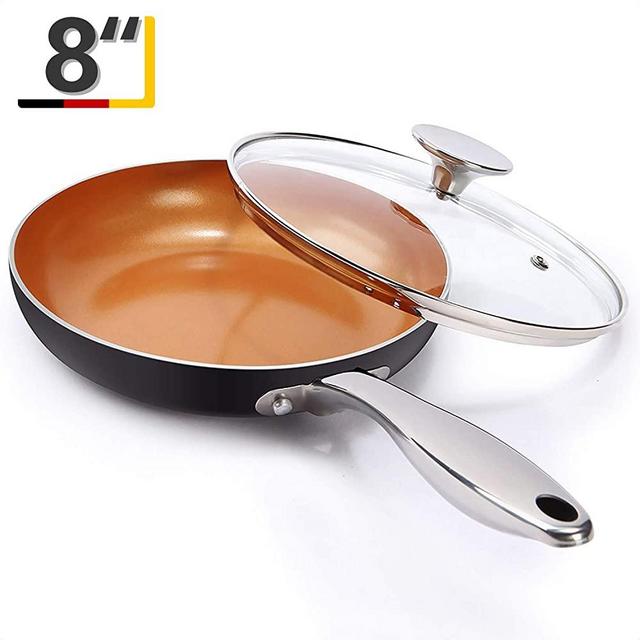 MICHELANGELO Frying Pan with Lid, Nonstick 8 Inch Frying Pan with Ceramic Titanium Coating, Copper Frying Pan with Lid, Small Frying Pan 8 Inch, Nonstick Frying Pans, Small Copper Skillet - 8 Inch