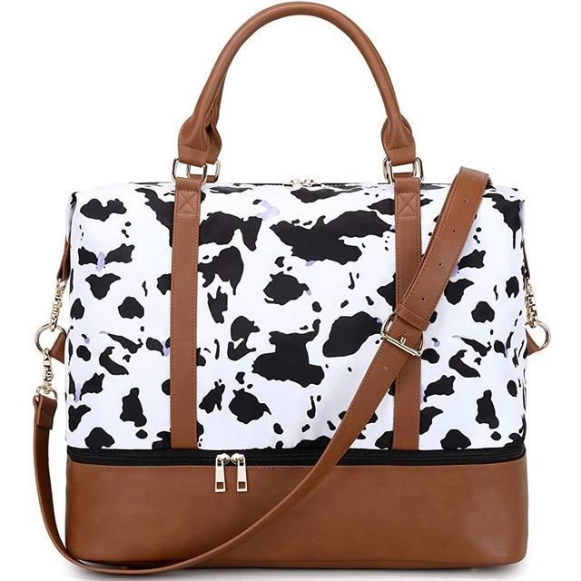 CAMTOP Women Travel Tote Overnight Weekender Carry On Bag With Luggage Sleeve and Shoes Compartment (Cow Print)