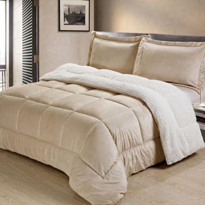 Sherpa Down Alternative 3-Piece King Comforter Set in Camel