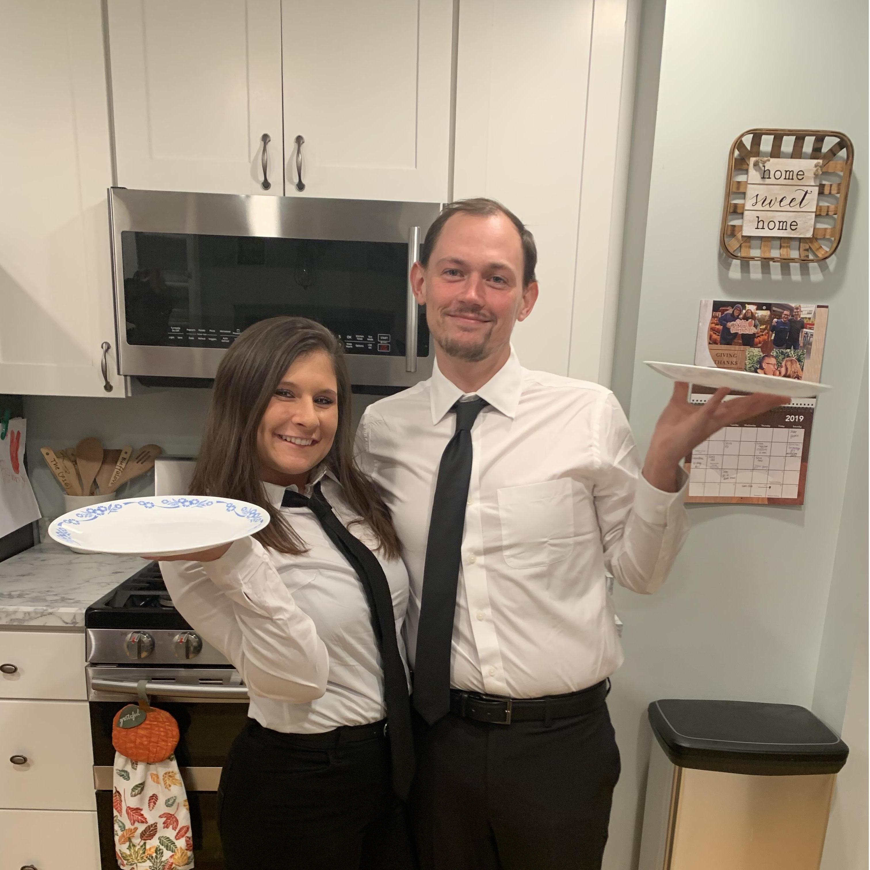 When we attempted a Halloween costume as men and black, but it turned into waiter and waitress ;)