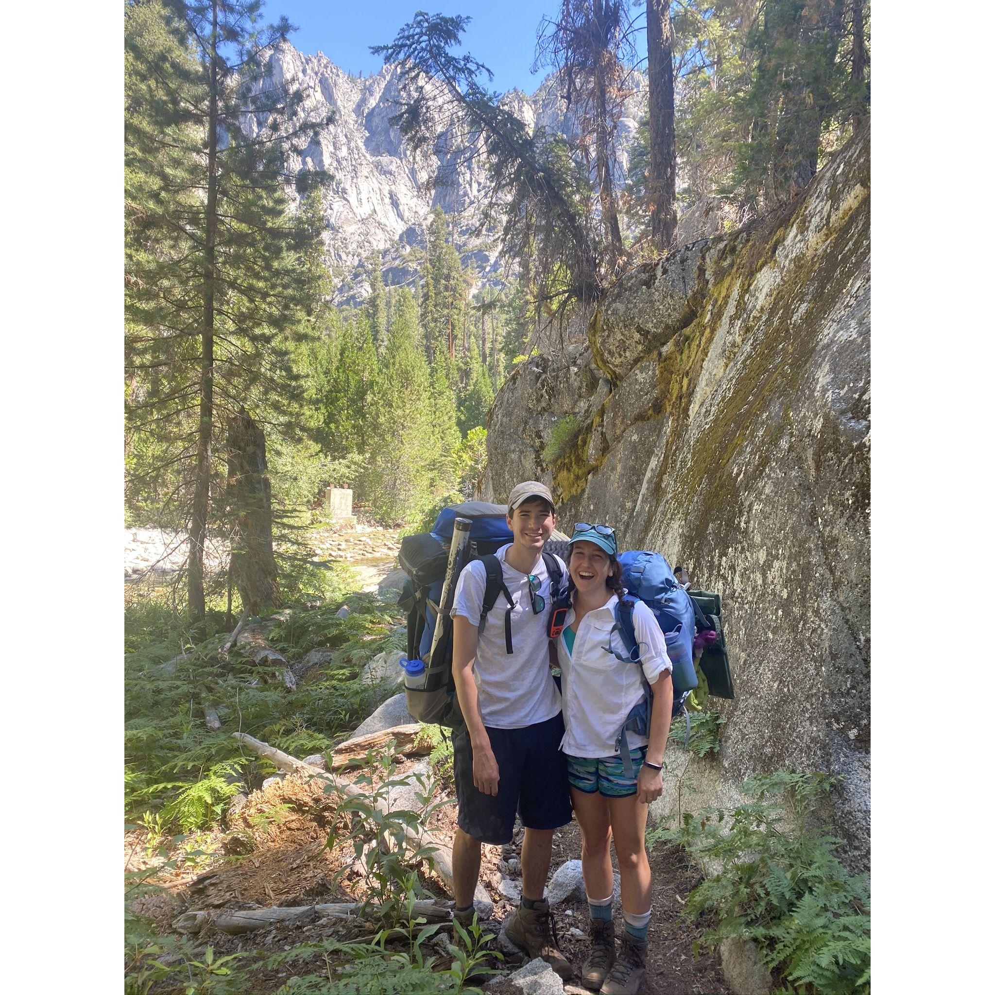 First backpacking trip together: Kings Canyon. Peter made sure we brought the Crazy Creek chairs to rest in each night by the campfire, and boy was Sabrina glad we did!