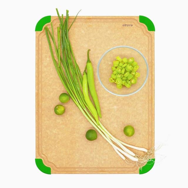 Elihome Premim Series Wood Fiber Dishwasher Safe Cutting board for Kitchen, Food Icon, Juice Grooves, Non-Porous, Non-slip Feet,Made in USA, X-Large 19 x 14(Vegetables & Pastry)