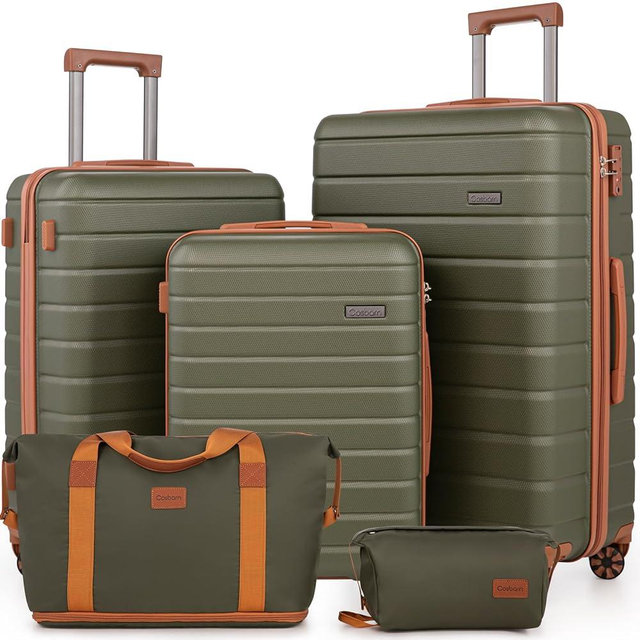 Cosbarn 5 Piece Luggage Sets with Spinner Wheels and TSA Lock, Unisex Hardside ABS Suitcase Set, Hardshell Lightweight Waterproof Travel Hard Case Luggage Set, Green
