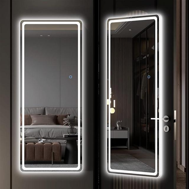 Hasipu Full Length Long Dressing Mirror with Lights, 44" x 16" LED Lighted , Light Up Full Body, Over The Door Hanging Mirror, Wall Mounted,White