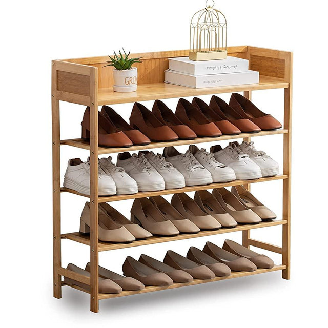 Suwoic Bamboo Shoe Rack Organizer, 5 Tier Shoe shelf Storage Organizer, For Entryway, Hallway, and Closet (Nature)