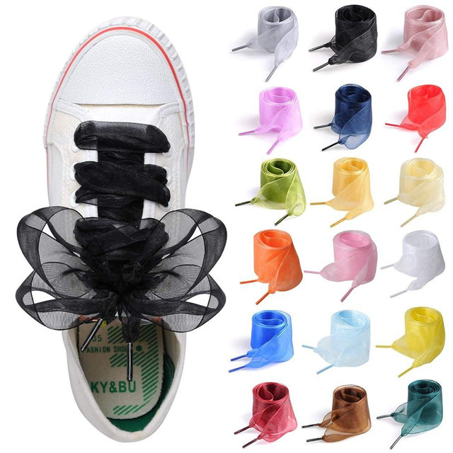 MarJunSep Satin Ribbon Shoe Laces for Sneakers, Flat Lace Shoelaces for Women Girls Shoestrings 4CM Wide