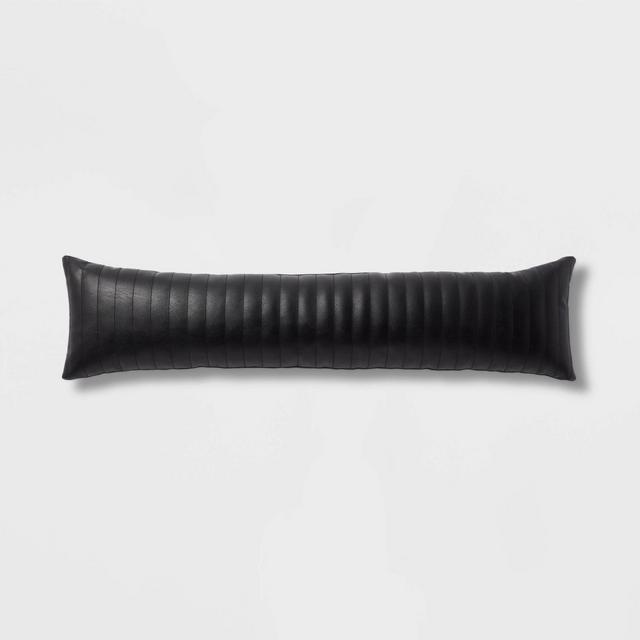 Lumbar Faux Leather Channel Stitch Decorative Throw Pillow - Threshold™