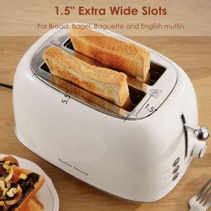 Roter Mond 2 Slice Toaster Retro Stainless Steel with Bagel, Cancel, and Defrost Functions, 6 Bread Shade Settings, Extra Wide Slots and Removable Crumb Tray, Cream