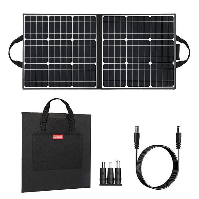 50W 18V Portable Solar Panel, Flashfish Foldable Solar Charger with 5V USB 18V DC Output Compatible with Portable Generator, Smartphones, Tablets and More
