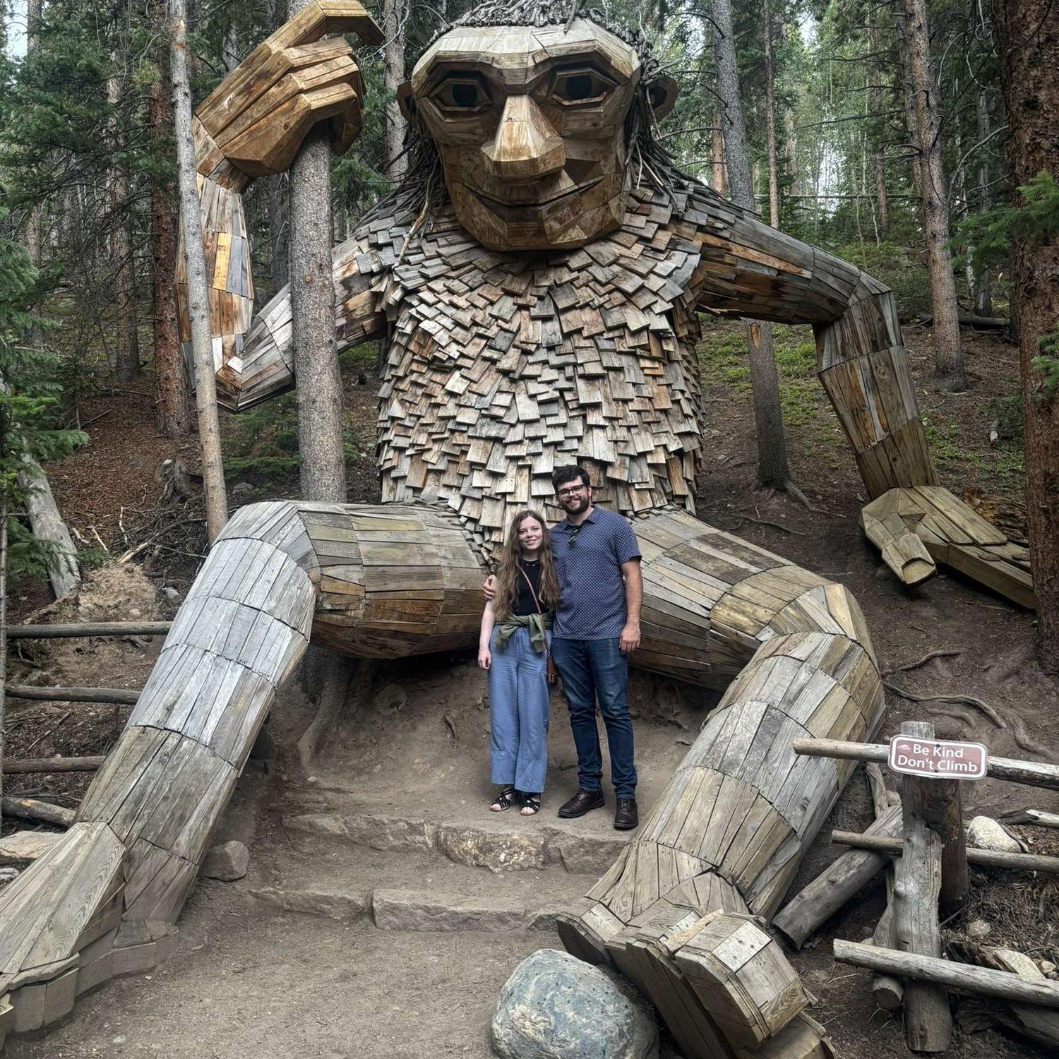 A giant wooden troll who helped us celebrate our one year anniversary in Breckenridge CO.