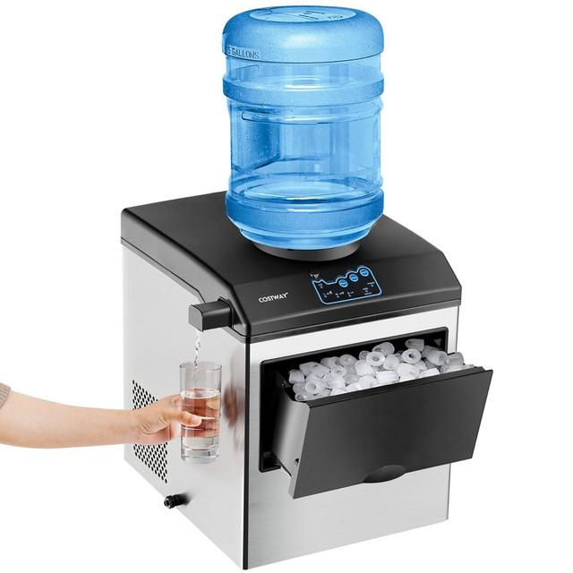 Costway 2-in-1 Stainless Steel Countertop Ice Maker Water Dispenser 48Lbs/24H w/ Scoop