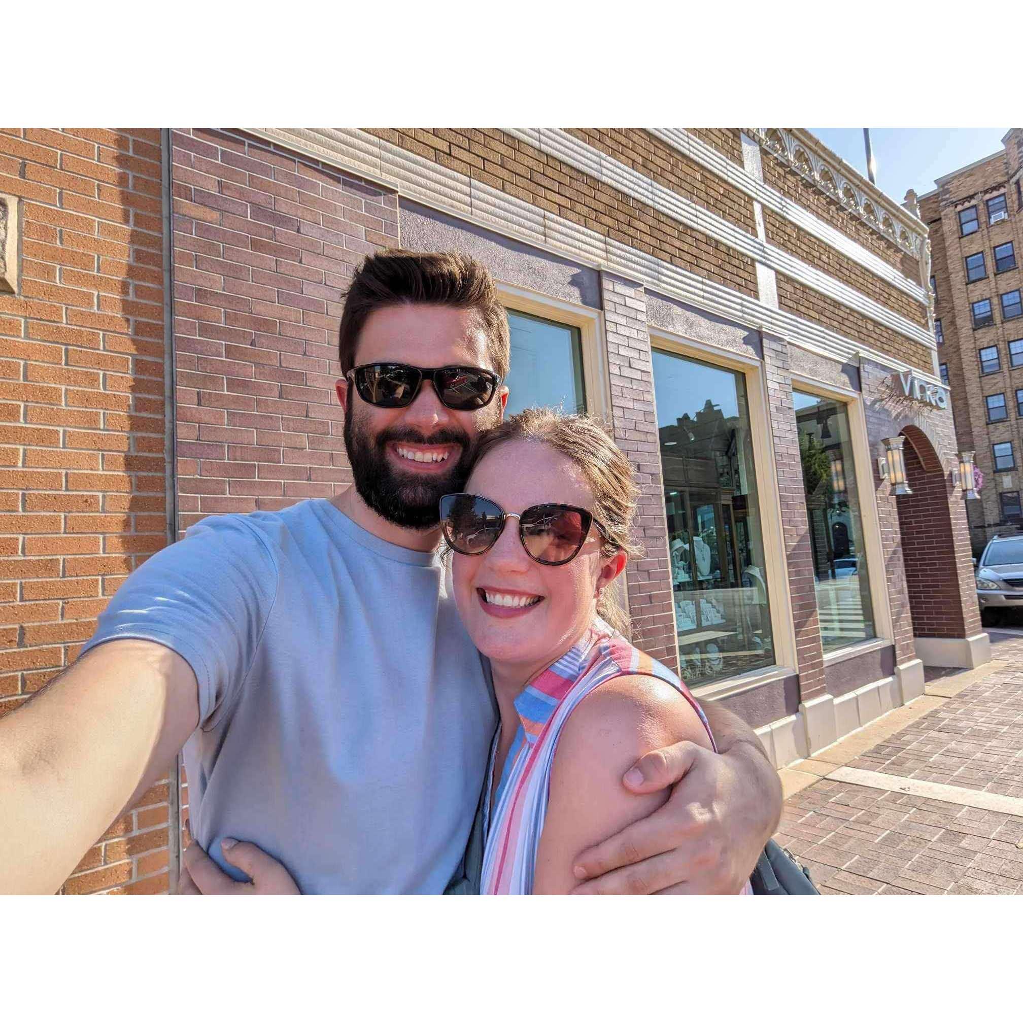 Walking out of the ring store in Kansas City - little did Erin know that Josh would propose not even three weeks later!