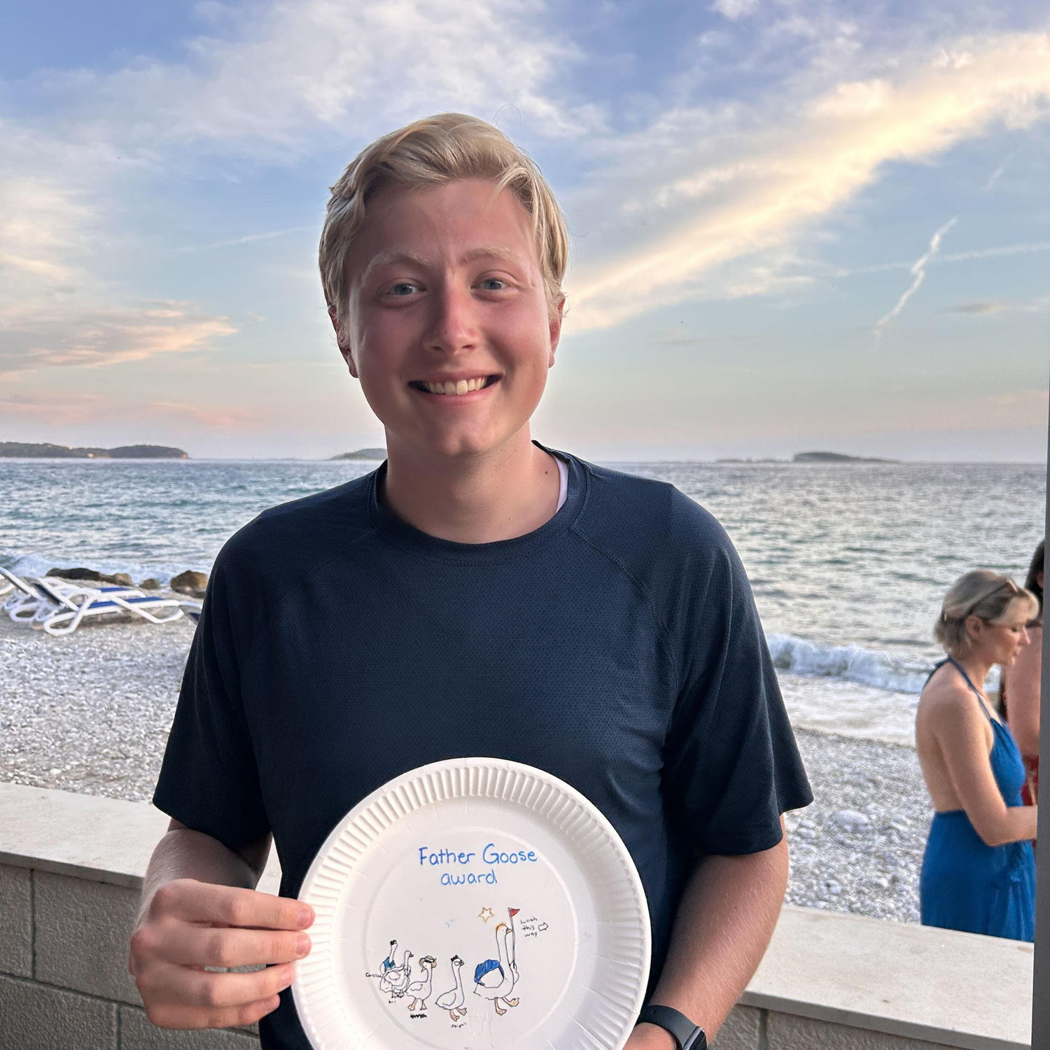Seth won the "father goose" award because he often had a line of young women following him to go get food