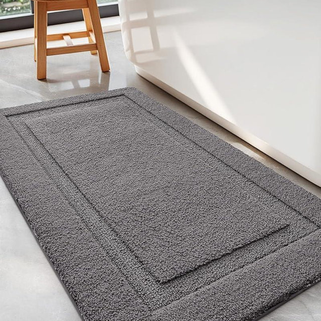 LUMI Ultra Soft Bathroom Rug Non Slip with Rubber Backing, Absorbent Washable Bath Mat Quick Dry, Upgraded Premium Microfiber Plush Carpet for Bathtub and Shower Floor, Dark Grey, 24x36