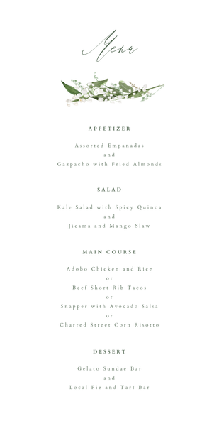 Zucchero | White | Zola Wedding Menus
