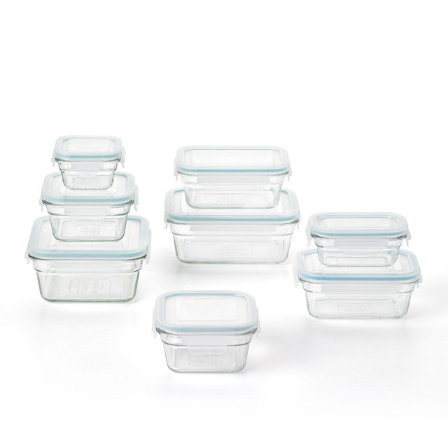 Glasslock Microwave and Dishwasher Safe Tempered Glass Food Storage Containers with Locking Lids for Storing Leftovers and Meal Prep, 16 Piece Set