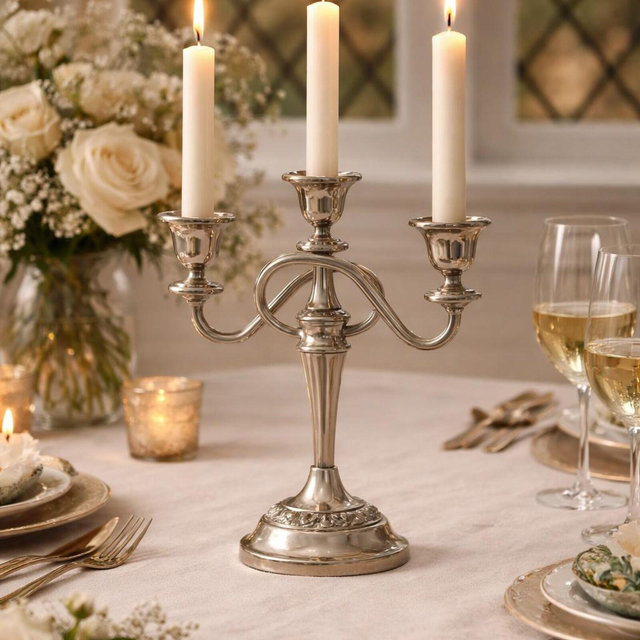 Vintage Silver Plated 3 Arm Candelabra | Elegant Candle Holder Centrepiece | Wedding Table Decor | Classic Dining Styling