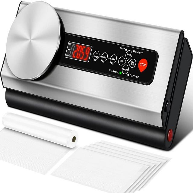 Vacuum Sealer Machine, 80Kpa Vacuum Sealer for Food with Kitchen Food Scale & Stainless Steel Plate & LCD Display, Dry & Moist Food Modes, Automatic Vacuum Air Sealing System For Food Saver