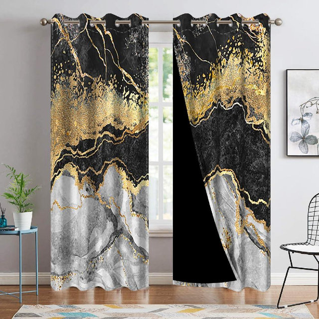 DORCEV Blackout Curtains Black Grey Gold Marble Window Drapes Fluid Gold Foil Gothic Window Curtains Modern Abstract Art Window Treatments for Youth Living Room Bedroom Kitchen,42x108 inch,2 Panels