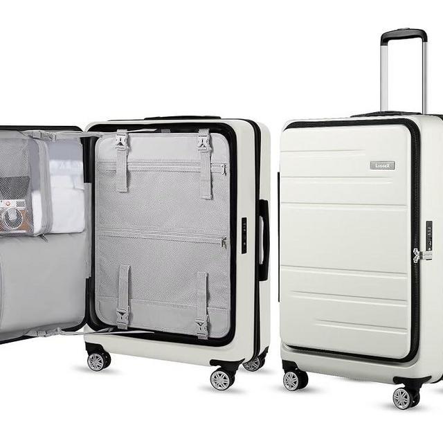 LUGGEX 26 Inch Luggage with Spinner Wheels, Expandable PC Hard Shell Checked Suitcase with Front Opening, Lightweight (White, 26 Inch)