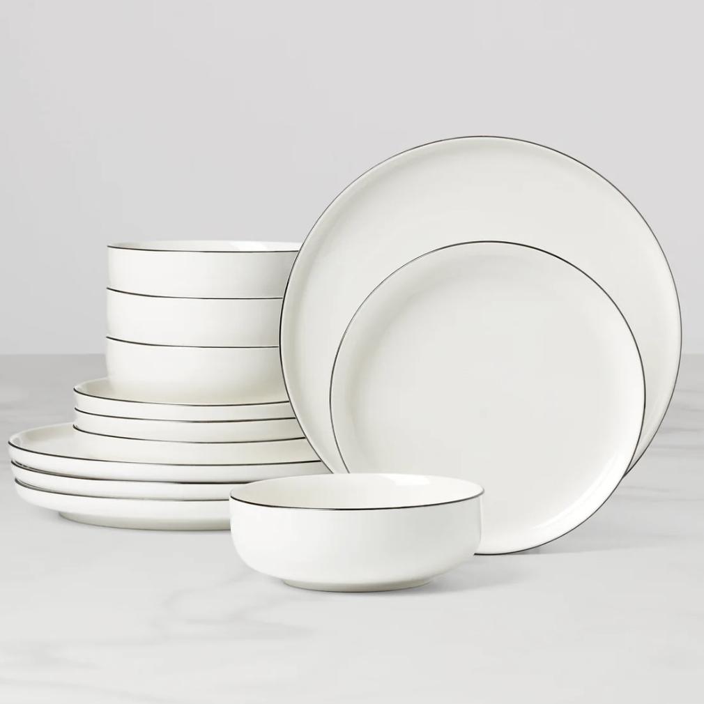 24 Seven Black Rim 12-Piece Dinnerware Set