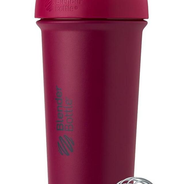 BlenderBottle Strada Sleek Shaker Cup Insulated Stainless Steel Water Bottle with Wire Whisk, 25-Ounce, Raspberry