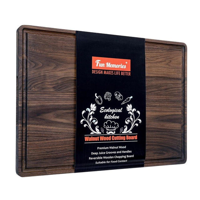 Large Walnut Cutting Board - 24" x 18" Heavy Duty Chopping Board with Deep Juice Groove and Build-in Handles - Reversible Butcher Block for Meat, Cheese, Vegetables - Gift Box Packaging