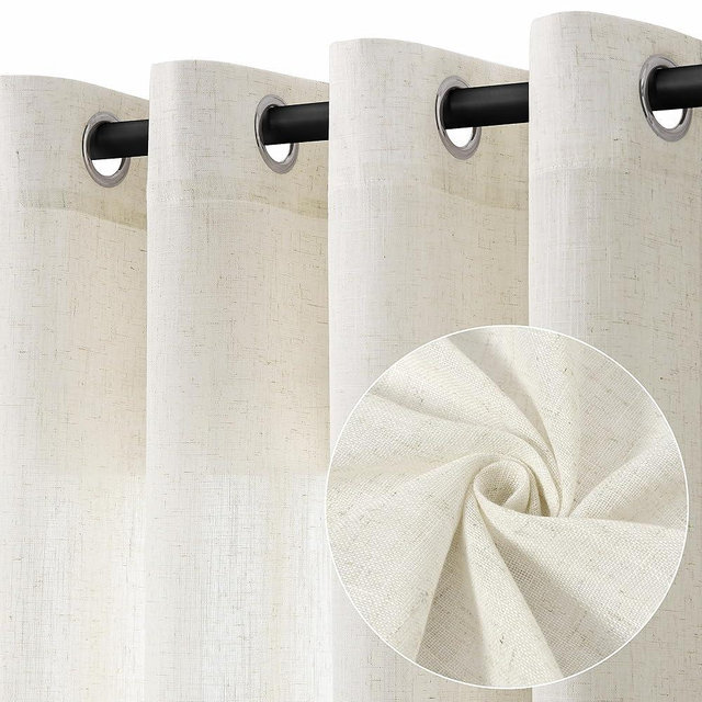 Jowels Natural Cream Linen Curtains 84 Inch Length 2 Panels for Living Room Bedroom, Light Filtering Sheer Curtains 84 Inches, Modern Farmhouse Grommet Semi Sheer Soft Privacy Drapes