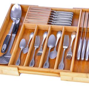 Belmint - Bamboo Expandable Drawer Organizer | Kitchen Storage Organizer 13 - 21 Inches Wide, 2 Inches Deep, 7 Compartments for Flatware, Knife Sets, Utensils Cutlery Cabinet Storage Organizer By: Bambüsi
