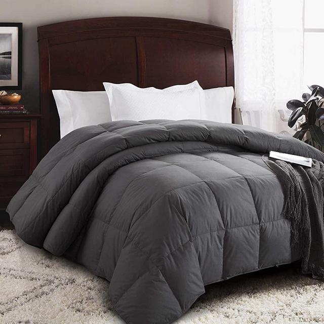 HOMBYS Luxurious Oversized King 120" x 120" Goose Down Comforter Duvet Insert,85 oz Premium White Goose Down Feather,100% Cotton Shell Down Proof with 8 Tabs (Super King Plus,Grey)