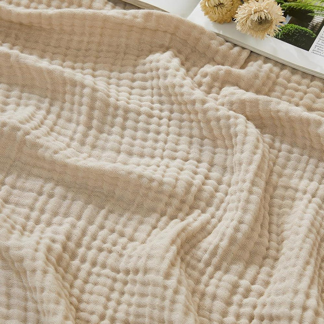 EMME Cotton Muslin Large Throw Blanket Couch Breathable Gauze Soft Lightweight Bed Blankets Adults (Beige, 50"x70")