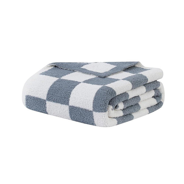 bearberry Fuzzy Checkerboard Grid Throw Blanket Knitted Soft Cozy Warm Microfiber Blanket Decor for Couch Sofa Bed Home Travel (Charcoal Grey, 40''x50'')